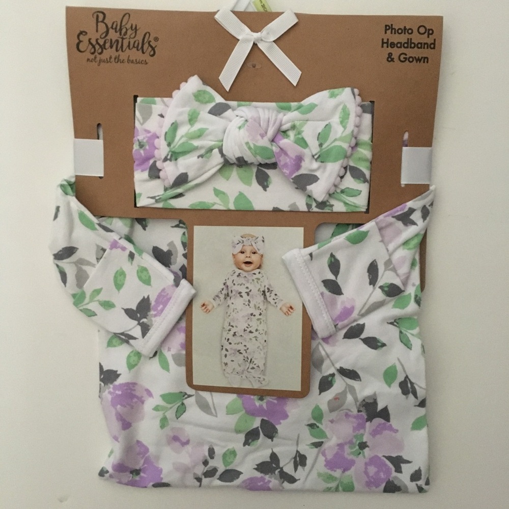 Baby Knotted Gown & Headband Purple Floral NEW | Baby Essentials